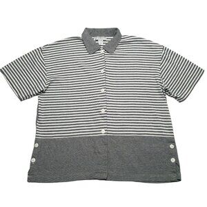 Dress‎ Barn Top Womens Plus 22 Gray Button Up Striped Short Sleeve Collared